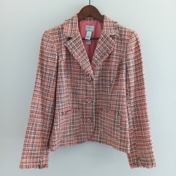 Emma James Jackets & Blazers - EJ Lady Blazer Size 10 Peach Fringe Jacket Lined Tweed Office Siren‎ Boardroom